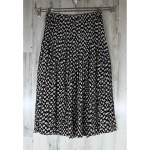 J Crew Collection Midi Skirt 8 Black Cream Silk Polka Dot Pleated Side Zip Lined